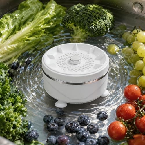 Fruit and Vegetable Washing Machine with 4 Modes – Efficient, Portable Washer for Fruits, Vegetables, Grains, Rice, and Seafood – Ideal for Home Kitchen Use. (WhiteB)