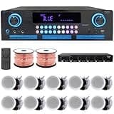 Home Audio System Kit - 2000 W Bluetooth Amplifier w/ 10 Qty of 5.25" Framed Ceiling Speakers 175 W Each, 6-Ch Speaker Selector w/Volume Control, 500 ft Speaker Wire & Remote - Vaiyer