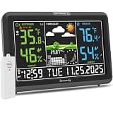 DreamSky Weather Station Indoor Outdoor Thermometer Wireless with Digital Atomic Clock for Home, Large Display with Dimmer, USB Port, Inside Outside Temperature Humidity Monitor (Plug-in)