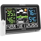 DreamSky Weather Station Indoor Outdoor Thermometer Wireless with Digital Atomic Clock for Home, Large Display with Dimmer, USB Port, Inside Outside Temperature Humidity Monitor (Plug-in)
