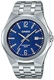 Casio Men's Analog Watch MTP-E158D-2A, Blue Dial, Stainless Steel Band, 50M Water Resistant, Date Display, Mineral Glass