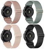 20mm Stretchy Nylon Watch Bands for Garmin Vivoactive 6/5/3 Music, Venu Sq 2, Forerunner 55/165/245/645, 4 Pack Soft Braided Elastic Quick Release Sport Strap for Women,Black/Pink/Cactus/MilkTea