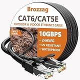 Ethernet Cable 60ft For Cat6/Cat5E, 10Gbps Compatible with Cat8/Cat7, 24AWG Network Cable Indoor&Outdoor, Direct Burial Waterproof&UV Resistant, High Speed Snagless RJ45 LAN Cord -PC/Router, Black