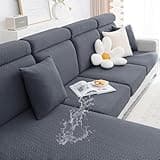 Smiry Waterproof Couch Cushion Covers for Sofa, Stretch Jacquard Seat Cushion Covers Washable, Sectional Sofa Slipcover Elastic Furniture Protector for Pets, Kid (3PC, Grey)