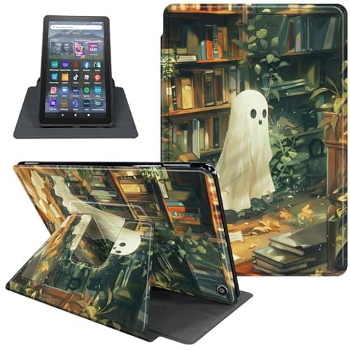 for All-New Amazon Fire HD 8 & 8 Plus Tablet Case (12th/10th Generation, 2024/2022/2020), 360 Degree Rotating Folio Stand Smart Cover with Auto Wake/Sleep, Cute Ghost