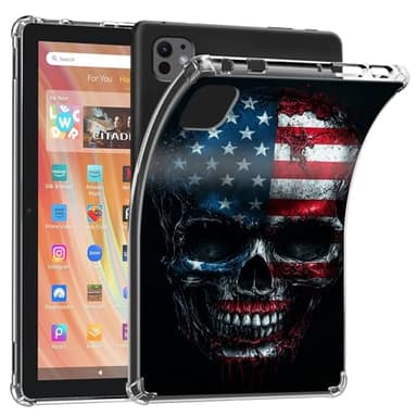 Case for iPad Pro 13 Inch 2024 7th Generationg (M4)- Clear Slim Lightweight Soft Flexible TPU Bumper Cushioning Protection Shell Cover, American Flag Skull- 955