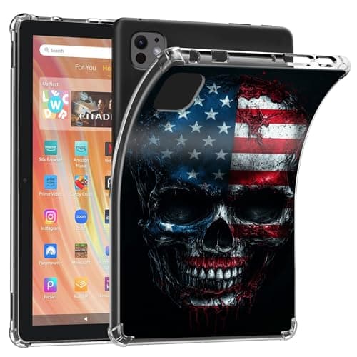 Case for iPad Pro 13 Inch 2024 7th Generationg (M4)- Clear Slim Lightweight Soft Flexible TPU Bumper Cushioning Protection Shell Cover, American Flag Skull- 955