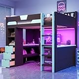 SIYSNKSI Full Size Wooden Gaming Loft Bed, Multi-Functional High Sleeper Loft Bed (Black+Blue-65t)
