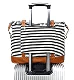 Bluboon Women Ladies Canvas Weekender Bag Overnight Carry-on Tote Duffel in Trolley Handle (BlackStripe)