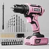 Pink Cordless Drill Set, VIWKO 20V Electric Power Drill for Women, Lightweight Electric Screwdriver Driver with Power Pack & Charger, 3/8" Keyless Chuck, Womens Tool Kit for House