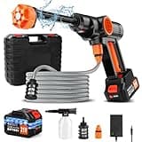 Cordless Handheld Washer Brushless Motor, 6000mAh Battery Operated Car Washer 6-in-1 Nozzle Foam Cannon, Lightweight Water Washer Home Cleaning Tool for Patio Boat Fence Driveway Floor Deck Indoor