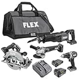 FLEX 24V Brushless Cordless 4-Tool Combo Kit: Circular Saw, Reciprocating Saw, Fixed Speed Angle Grinder, Drill Driver with 2.5 Ah, 5.0Ah Lithium Batteries and 160W Charger - FXM402-2B