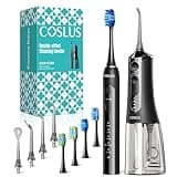 COSLUS C51C30 Electric Toothbrush with Water Flosser Combo: Portable Oral Clean Kit for Teeth Brushing & Flossing, Multiple Modes for Multiple Users, Cordless for Home & Travel Use, Black