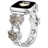 Sunflower Band Compatible with Apple Watch Bands 38 40 41 42 44 45 46 49mm Women,Metal Love Shape Bracelet Summer Floral Wristband for iWatch Series 11 10 9 8 7 6 5 4 3 Ultra/SE 3-1 (Silver, 49mm)