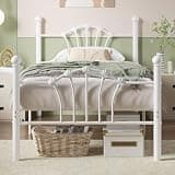 VECELO Twin Size Bed Frame, Heavy-Duty Metal Bedframe with Shell Pattern Design Headboard & Footboard, No Box Spring Needed & Easy Assembly,Pure White