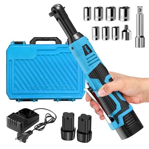 FULLYEA Cordless Electric Ratchet Wrench Set, 16.8V 3/8 cordless ratchet, 550 RPM, Variable Speed Power Ratchet Tool Kit with 2 * 2.0Ah Battery, 1/4" Adapter & 3" Extension Bar(Blue)