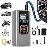 QKMPOM 180PSI Tire Inflator Portable Air Compressor, 6X Faster Air Pump for Car Tires with Digital Pressure Gauge, 12V DC Adapter, LED Light, Portable Tire Inflator for Car, Motorcycle, Bike,Silver