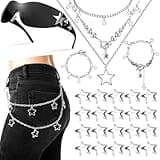 Y2k Accessories Set Included Star Y2k Silver Necklace Grunge Layered Necklace Hip Hop Pants Chain Y2K Sunglasses Star Hair Clip Y2k Silver Hair Clips Vintage Jewelry Set