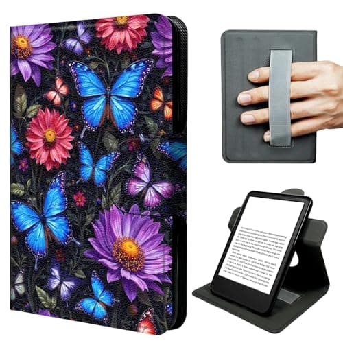 JNFBWULO Case for Fire HD 10 & HD 10 Plus (13th/11th Gen 2023/2021), 360° Rotating Stand with Hand Strap, Auto Sleep Wake Folio Cover - Butterfly Flowers