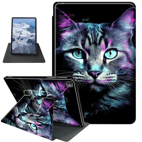 Case for iPad Air 13 M2 2024/Pro 12.9 (6th/5th/4th Generation, 2022/2021/2020) Cat Purple Glow Theme 360 Degree Rotating Stand Protective Cover with Auto Sleep/Wake