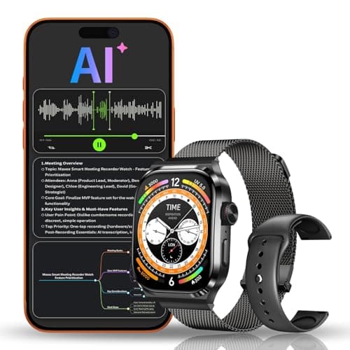 AI Smart Watch with Voice Recorder, Transcribe & Summarize with AI for Meetings, App Control, Supports 135 Languages, 2.13" AMOLED Display, Health, Fitness & Sleep Tracker, 80+ Workout Modes, Black