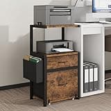 HIGDBFE File Cabinet with 2-Tier Shelf, Letter Size Drawer Filing Cabinet with Reversible Side Bag, Vertical Office Cabinet Printer Stand with Storage for Home Office, Rustic Brown, 16.5" W