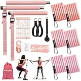ALongSong Upgraded Pilates Bar Kit with Resistance Bands Natural Latex, Heavy-Duty Stainless Steel Multifunctional Yoga Pilates Stick for Home Gym Exercise Fitness Equipment Full-Body Workouts