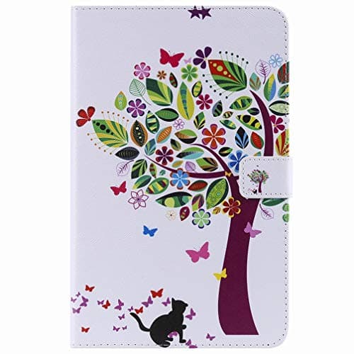 Ougger Case for Samsung Galaxy Tab A 8.0 (2018) T387 Flip Case Tree Cat Printing Premium PU Leather Wallet Cover Card Slot Stand-View Function Magnetic Bumper Holster Cover for Galaxy Tab A 8.0 2018
