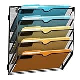 SUPEASY 5 Tier Wall File Organizer, Hanging Wall Mounted Mail Organizer with Label Slots, Metal Mesh File Holder Magazine Rack for Office, Home, School or Classroom, Black