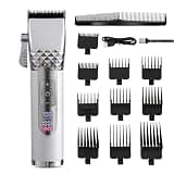 EOYLMIRL Pro Hair Clipper Professional Titanium Ceramic Blade Cordless Rechargeable Trimmer Barber Haircut Grooming Kit(Silver)
