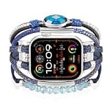 KAGREC Boho Leather Watch Band for Women Compatible with Apple Watch-Blue Stone