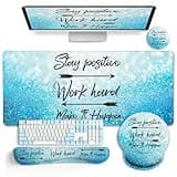 LIMKRIAN Desk Mat Pad, XXL Large Gaming Mouse Pad with Wrist Rest Wrist Support, Ergonomic Mouse Pad, Keyboard Wrist Rest, Coaster, Home Office Desk Accessories Decor Supplies, Stay Positive
