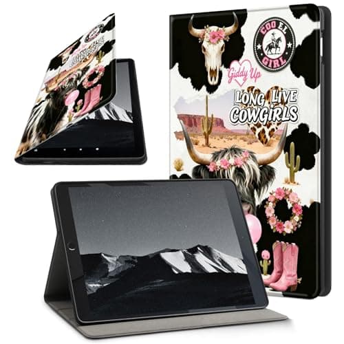 YICKLMNP Case for HD10 2021/Fire HD10 Tablet (2023 Release)- Auto Wake/Sleep PU Leather Stand Cover,Multi-Angle Viewing,Black White Yak Collage