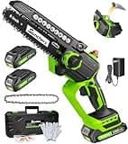 Mini Chainsaw Cordless, 6 Inch Electric Chainsaw with 2 Battery, Handheld Battery Powered Chain Saw with Auto Oiler, Yard Tools Saw for Wood Cutting Tree Cutter, Father Day Gifts for Men, Dad, Husband