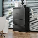 Calivox Lateral File Cabinet, 4-Drawer Metal Filing Cabinet with Lock, 35.4 Inch Wide Office Storage Cabinet for Letter Legal A4 Files, Anti-Tip Interlock