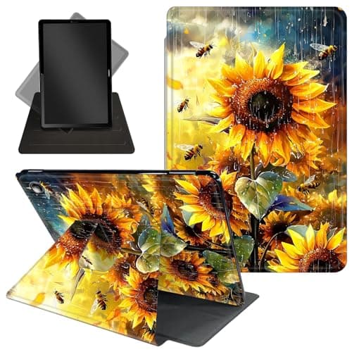 for Amazon Kindle Fire Max 11 Case (2023 Release 13th Generation),360 Degree Rotating Stand Protective Cover with Auto Up/Sleep Feature for Kindle Fire Max 11 Tablet,Sunflower and Bees in Rain
