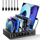 Charging Station for Multiple Devices 68W 6 Port Phone Charger Dock with 6 Cables, 20W Black Fast Charging Station Compatible with Apple Cellphone iPad iPhone Tablet(Black)