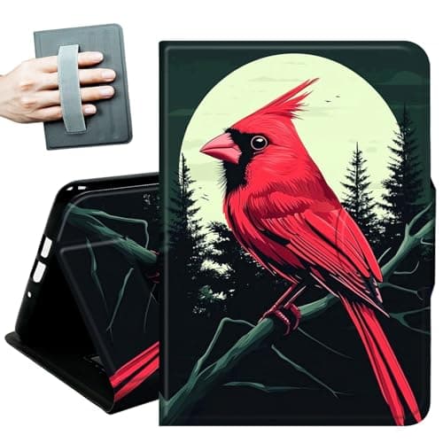 Case for 9.7 inch ipad 4/3 /2 Generation case Model A1458 A1430 A 1416,with Hand Straps and Auto Wake/Sleep Leather Slim Multiple Angles Stand Smart Cover,red Cardinals and Moon
