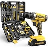 Sundpey Tool Kit with 21V Drill - 170-PCs Portable General Basic Home Repair Tool Set with Power Drill & 2.0Ah Battery & Charger & Tool Box for Homeowner Drilling DIY Projects House Repairs & Handyman