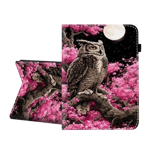 CICPLKSE Case for iPad (A16) 11th Generation 11-inch 2025, iPad 10th Generation 10.9-inch 2022,Premium PU Leather Cover with Auto Sleep Wake,Owl on Cherry Blossom Tree