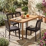 Outdoor Dining Set, Patio Dining Set, Acacia Wood Patio Set, 5 Piece Table and Chairs with PE Frame Chairs for Deck Backyard, Seats 4