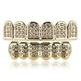 TOPGRILLZ Poker Heart Grills for Your Teeth, Grillz Teeth Men Grillz for Women, 18K Gold Plated Brass with Cubic Zirconia,Hip-Hop Cosplay Costume Accessory(Golden 6 Fangs)