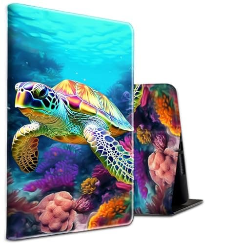 Case for Kindle Fire 7 Tablet (12th Gen, 2022 Release) and Fire 7 Kids Tablet (12th Gen, 2022 Release) PU Leather Shockproof Stand Protective Cover with Auto Sleep/Wake,Turtle Corals