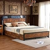 Takywep Queen Size Platform Bed Frame with 4 Storage Drawers, LED Lighted Headboard with USB Type-c Charging Station, Side Mesh Storage, Noise-Free Wood & Metal Bed Base No Box Spring Required