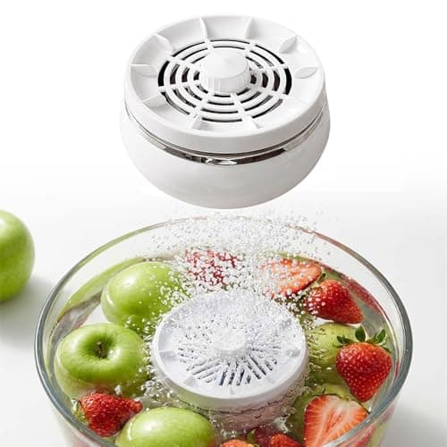 Portable Fruit and Vegetable Washer, Cordless Electrolysis Purifier, One-Button Hands-Free Washing Machine, IPX7 Compact Cleaner for Travel Camping Home Use (White)