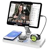 30W Magnetic Wireless Charger for Samsung, 6 in 1 Foldable Android Mag-Safe Charging Station for Tablet with Clock & 7 Color Light, Nightstand Charger for Galaxy S25 Ultra/Watch 8/Buds 3 Pro(White)