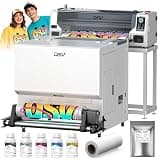 DSV A1 DTF Printer with Dual XP600 Print Heads – 2 Min/A3 Print,40% Truer Colors vs Single Head,Auto Cleaning &White Ink Circulation, Includes 2-Year Ink (White, Printer+Shaker&Dryer)