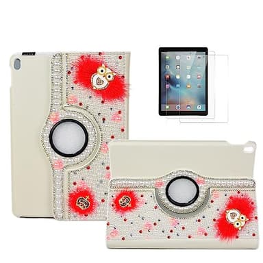 STENES Bling Case for Samsung Galaxy Tab S10 Ultra 14.6-inch 2024 - Handmade Crystal 3D Crown Night Owl 360 Degree Rotating Stand Auto Sleep/Wake PU Leather Protective Cover, Red