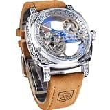 FORSINING Men's Luxury Square Carving Mechanical Watch, Retro Totem Double Sided Hollow Skeleton Self-Wind Automatic Watches, Vintage Leather Strap Wristwatch Reloj para Hombre