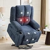 GarveeHome Oversized Power Lift Recliner Chair for Elderly,135°Adjustable Lay Flat Lift Chair Electric Recliner Chairs with Massage and Heat,2 Cup Holders and Stand Assist for Living Room,Dark Blue